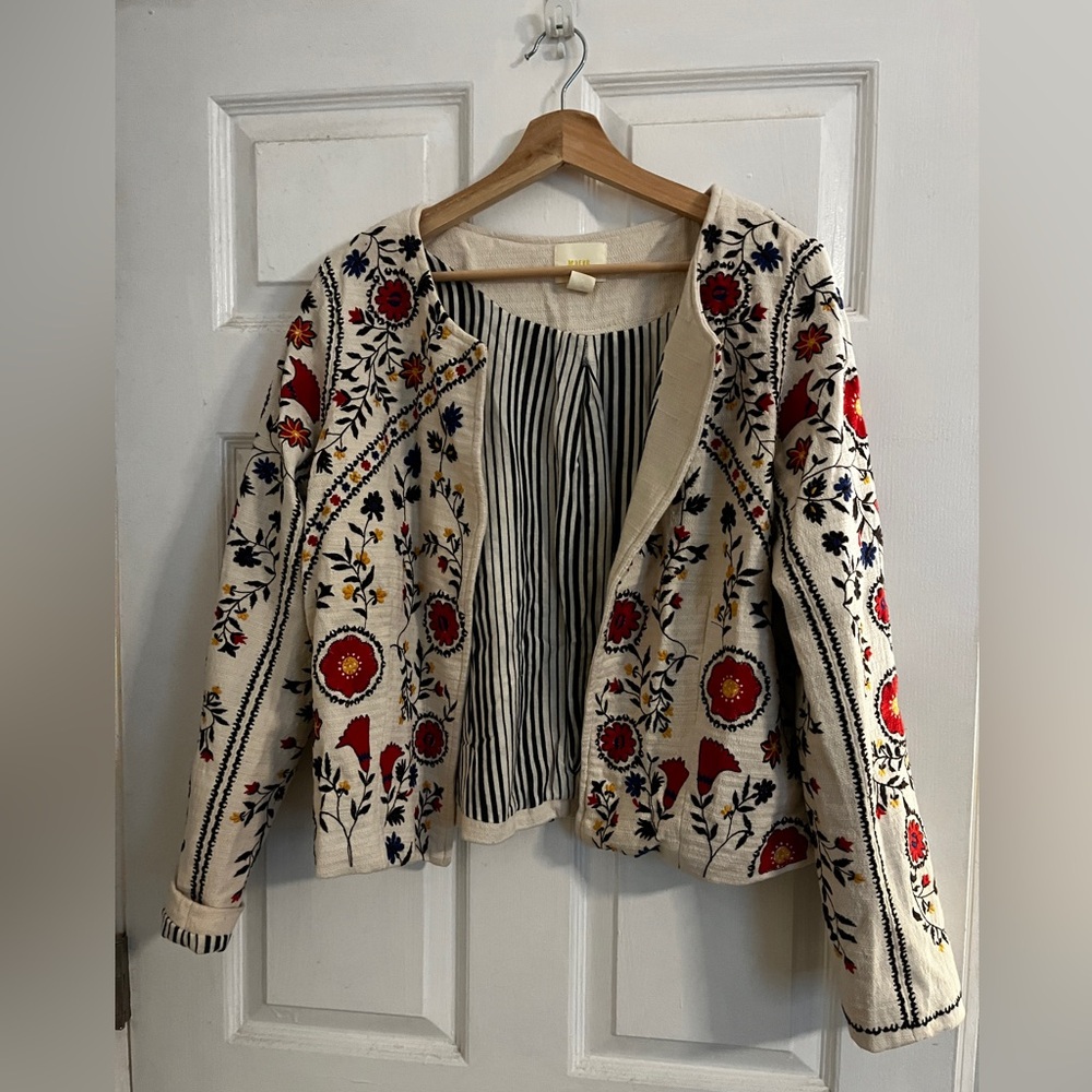 Anthropologie Floral Embroidered Jacket - Cream and Multicolor - Picture 3 of 5
